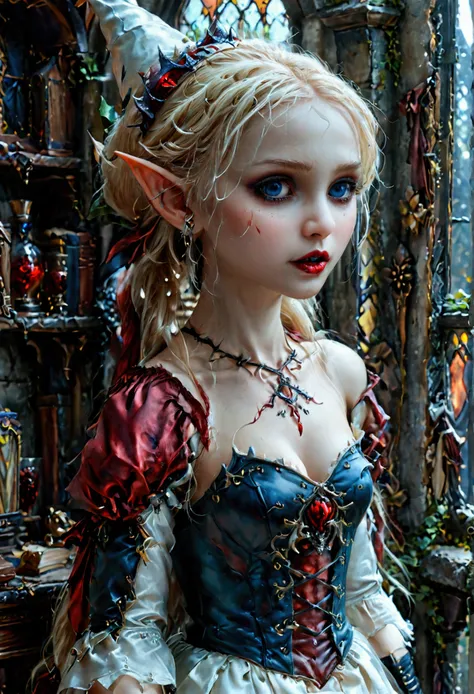 arafed a picture of elf vampire in her castle. an exquisite beautiful female elf vampire (ultra details, masterpiece, best quali...