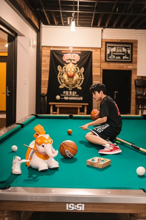 DJ and billiards、skateboard、Ganesha playing basketball