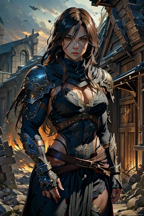 muscular female, archer/rogue class, mixed blood human and dragon, detailed facial features, intricate armor, dynamic pose, fant...