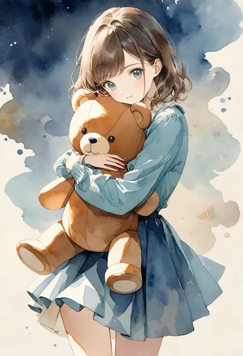 ((retro antique:1.5)),((hugging a stuffed teddy bear:1.5)),beautiful and cute girl,1 girl,solo,sharp features,sophisticated,((wa...