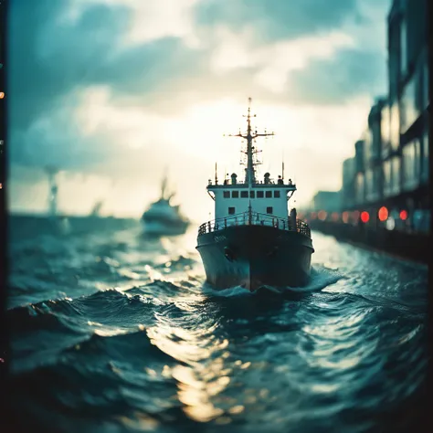 a ship in a stormy sea   film, bokeh, professional, blur, lomo