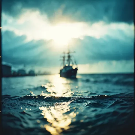 a ship in a stormy sea   film, bokeh, professional, blur, lomo