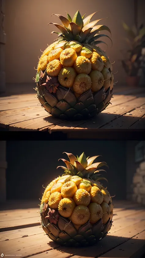 hyper detailed masterpiece pineapple ,dynamic,awesome quality,floating liquid plant,ral-passion fruit,photorealistic,cinematic l...