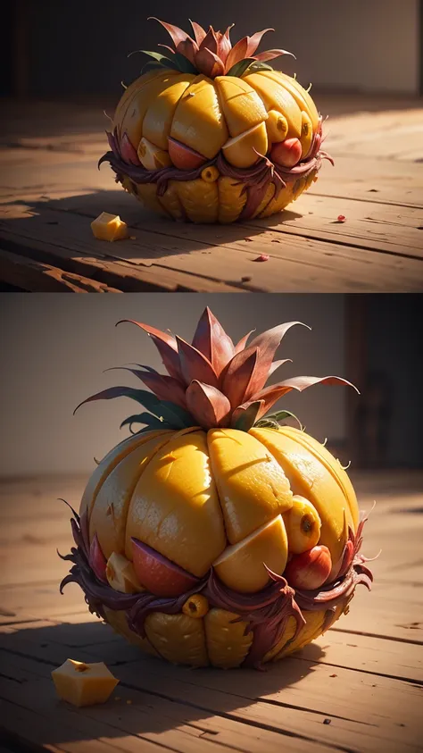 hyper detailed masterpiece pineapple ,dynamic,awesome quality,floating liquid plant,ral-passion fruit,photorealistic,cinematic l...