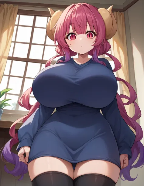 score_9, score_8_up, score_7_up, anime_source,
dragonilulu, ilulu, huge massive gigantic big big absurd breasts, curly horns, ho...