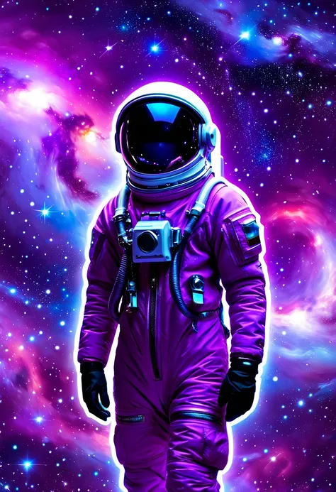 astronaut neon, astronaut in a purple galaxy, astronaut in a jacket in a purple galaxy