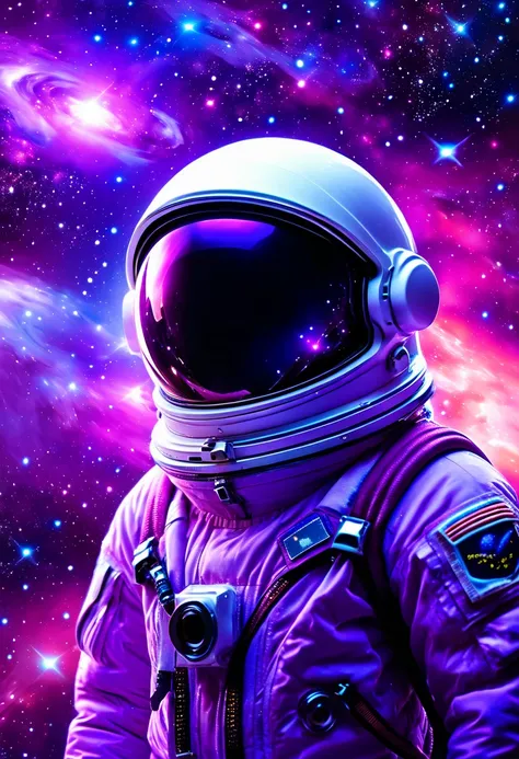 astronaut neon, astronaut in a purple galaxy, astronaut in a jacket in a purple galaxy