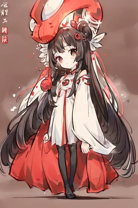 girl　Primary school students　Young Girl　小さいgirl　Height: 130cm　Standing picture Simple design　The dress is a one-piece　Long hair　Long Black Hair　Hair is black　Red eyes　Shoulder Bare
