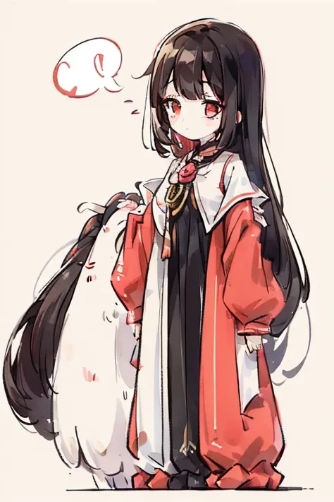 girl　Primary school students　Young Girl　小さいgirl　Height: 130cm　Standing picture Simple design　The dress is a one-piece　Long hair　Long Black Hair　Hair is black　Red eyes　Shoulder Bare
