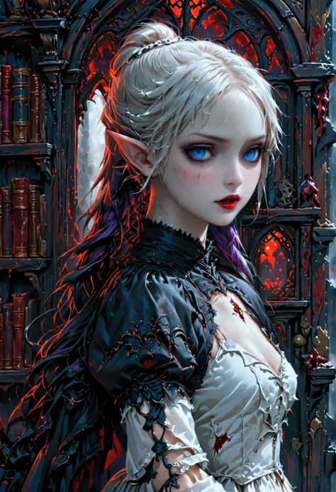 arafed a picture of elf vampire in her castle. an exquisite beautiful female elf vampire (ultra details, masterpiece, best quali...