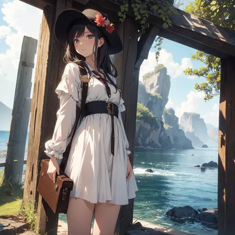 masterpiece, best quality, solo,1girl,looking at viewer,outdoor, cowboy shot,sea,anime style,
 anne