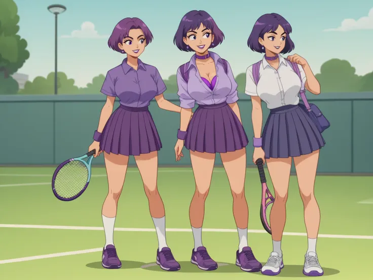 score_8_up, score_7_up, break, screencap, 1girl, solo, purple hair, female, teenage, short hair, purple eyes, purple eyelids, pu...