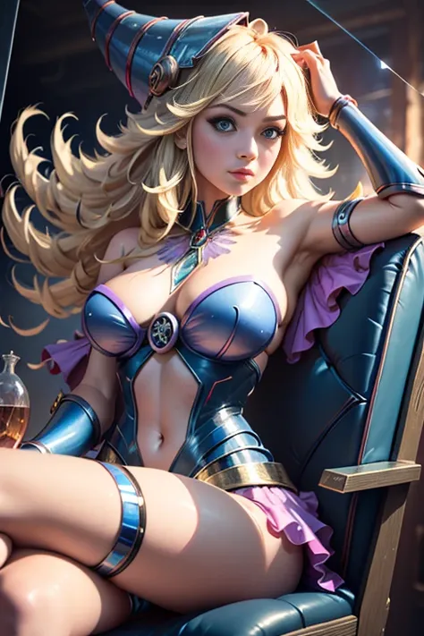 NSFW dark magician girl, glass cover, Upper part of the body, Side shot, Alternative color, Masterpiece, Detailed illustration, realist, Pixiv Top Quality, exquisite, {{{Cute 1dark magician girl}}}, Super beauty merging with the machine., Elaborate shabby ...