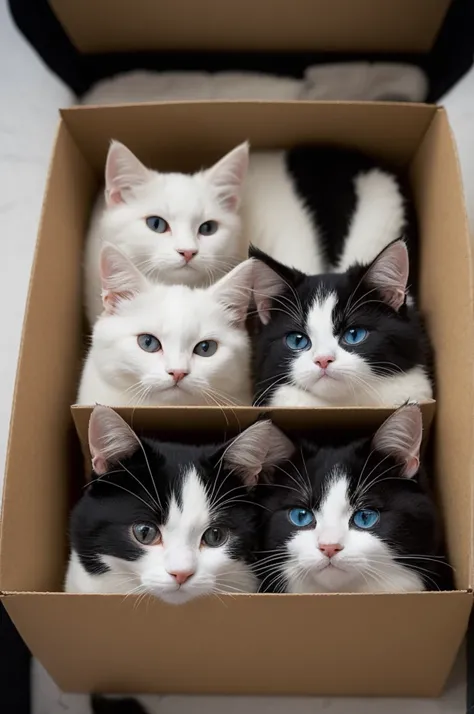 Anime, 2 stray cats, black and white, dumped in a box