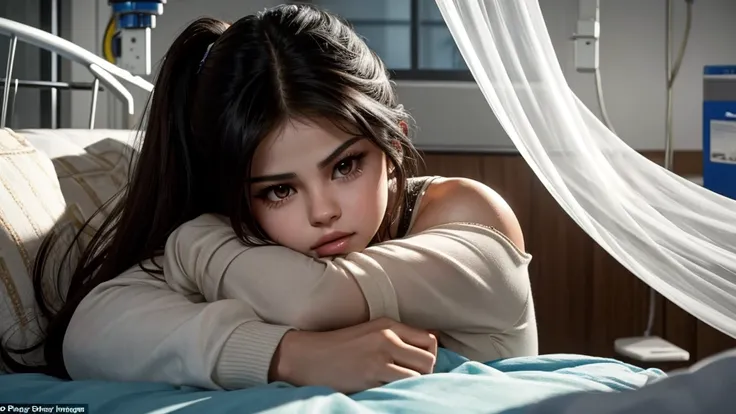 The famous actress Selena Gomez is in the hospital with tears coming from her eyes and suffering from her illness.