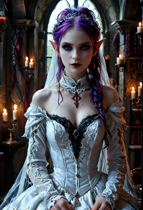 arafed a picture of elf vampire in her castle. an exquisite beautiful female elf vampire (ultra details, masterpiece, best quali...