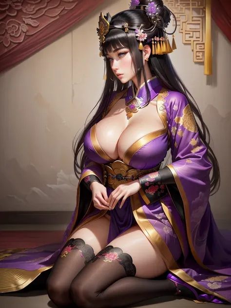 a woman in a purple kimono sitting on the ground, a beautiful fantasy empress, ancient chinese princess, ((a beautiful fantasy empress)), inspired by Lan Ying, inspired by Ju Lian, inspired by Qiu Ying, inspired by Li Mei-shu, palace ， a girl in hanfu, ins...