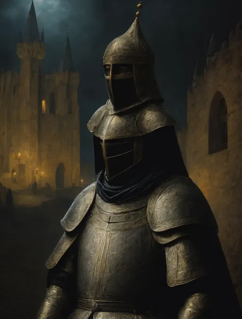 Baldwin IV, masked baldwin, knight,gothic,renaissance,Zdzisław Beksiński style,dark atmosphere,black background, dramatic lighting,dramatic shadows,moody,chiaroscuro,dramatic composition,highly detailed,cinematic,photorealistic,hyper detailed,intricate det...