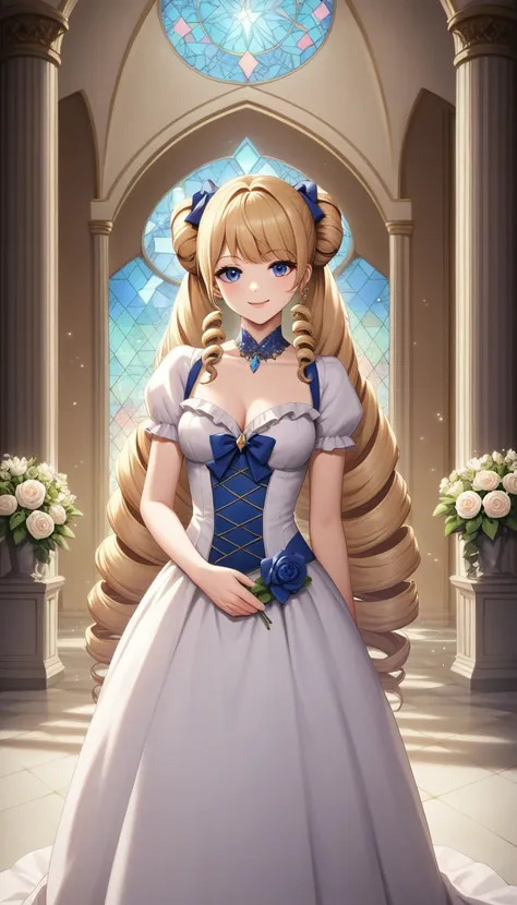 dramatic composition, court-style dress, royal, nice, カスケードfrills, frills, bow, crystal chandelier, roman curly hairstyles, to p...