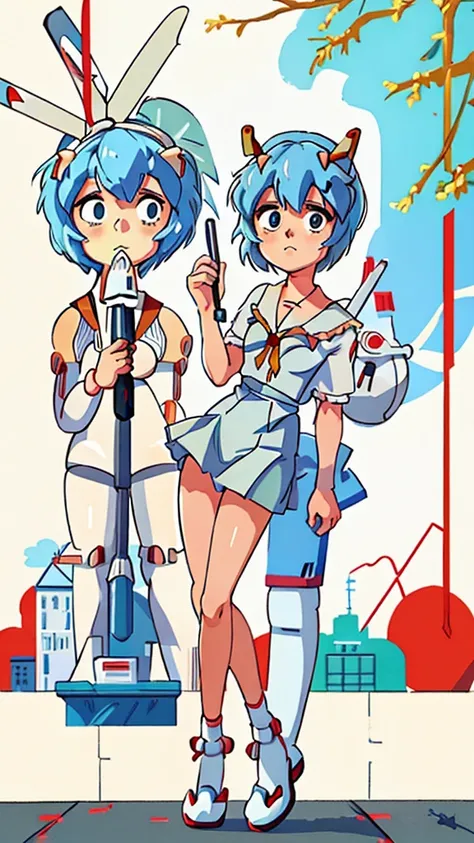 (Highest quality)、(Rei Ayanami:1.4)、(masterpiece)、8k、(3 heads)