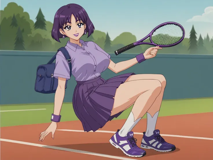 score_8_up, score_7_up, break, screencap, 1girl, solo, purple hair, female, teenage, short hair, purple eyes, purple eyelids, pu...