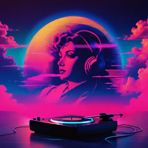 record,vaporwave aesthetic style, synthwave,