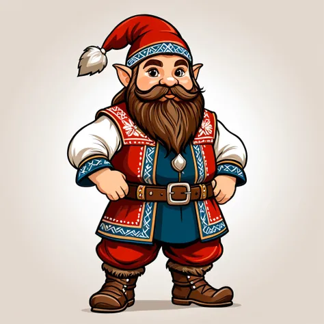 hungarian dwarf in nordic folk outfit, vector graphics, strong contours
