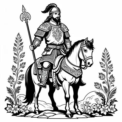 hungarian paladin in nordic folk outfit, vector graphics, strong contours
