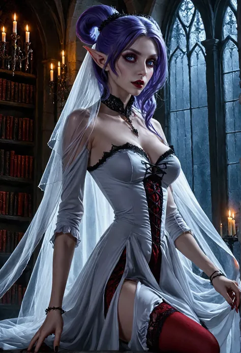 arafed a picture of elf vampire in her castle. an exquisite beautiful female elf vampire (ultra details, masterpiece, best quali...