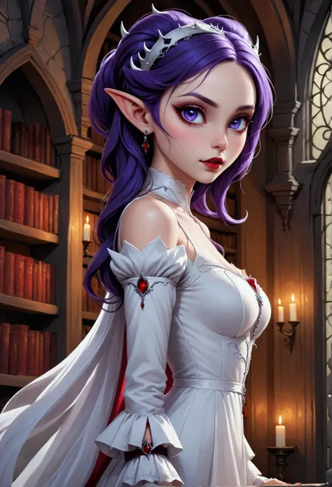 arafed a picture of elf vampire in her castle. an exquisite beautiful female elf vampire (ultra details, masterpiece, best quali...