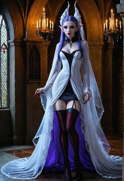 arafed a picture of elf vampire in her castle. an exquisite beautiful female elf vampire (ultra details, masterpiece, best quali...