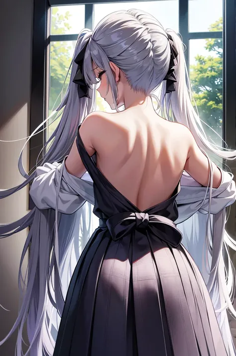 score_9,from above,silver hair, twintails, very long hair, アニメ, best quality, masterpiece、Plaid pleated long skirt、Overlooking、((Close ~ eyes))、kiss、ass pov, face focus,
