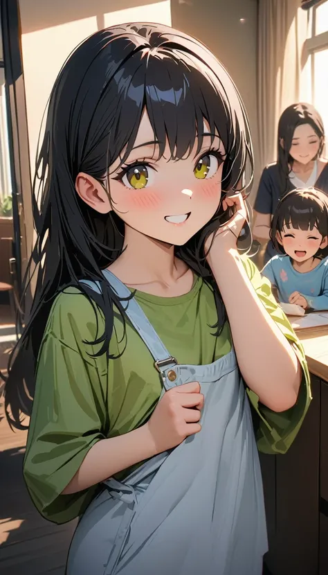 masterpiece , modern, Verism, masterpiece, super detail, best quality, 4K , A mother in her 30s and her 5-year-old daughter,Black Hair,Slender,Happy atmosphere 