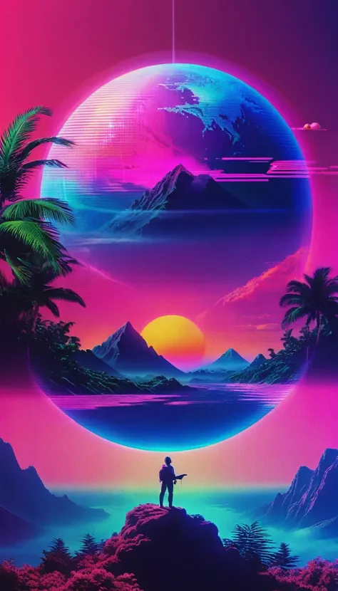 record,vaporwave aesthetic style, synthwave,earth