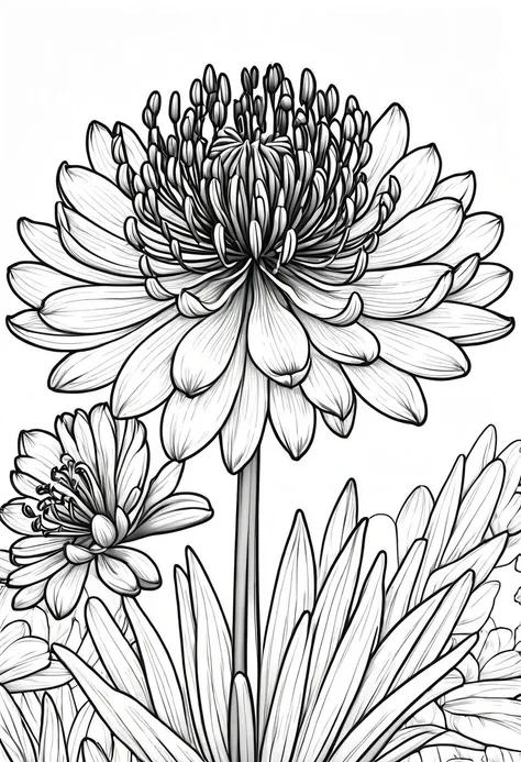 agapanthus flower, line art, cartoon character, 3d style, high-quality, coloring book, hand-draw, lineart