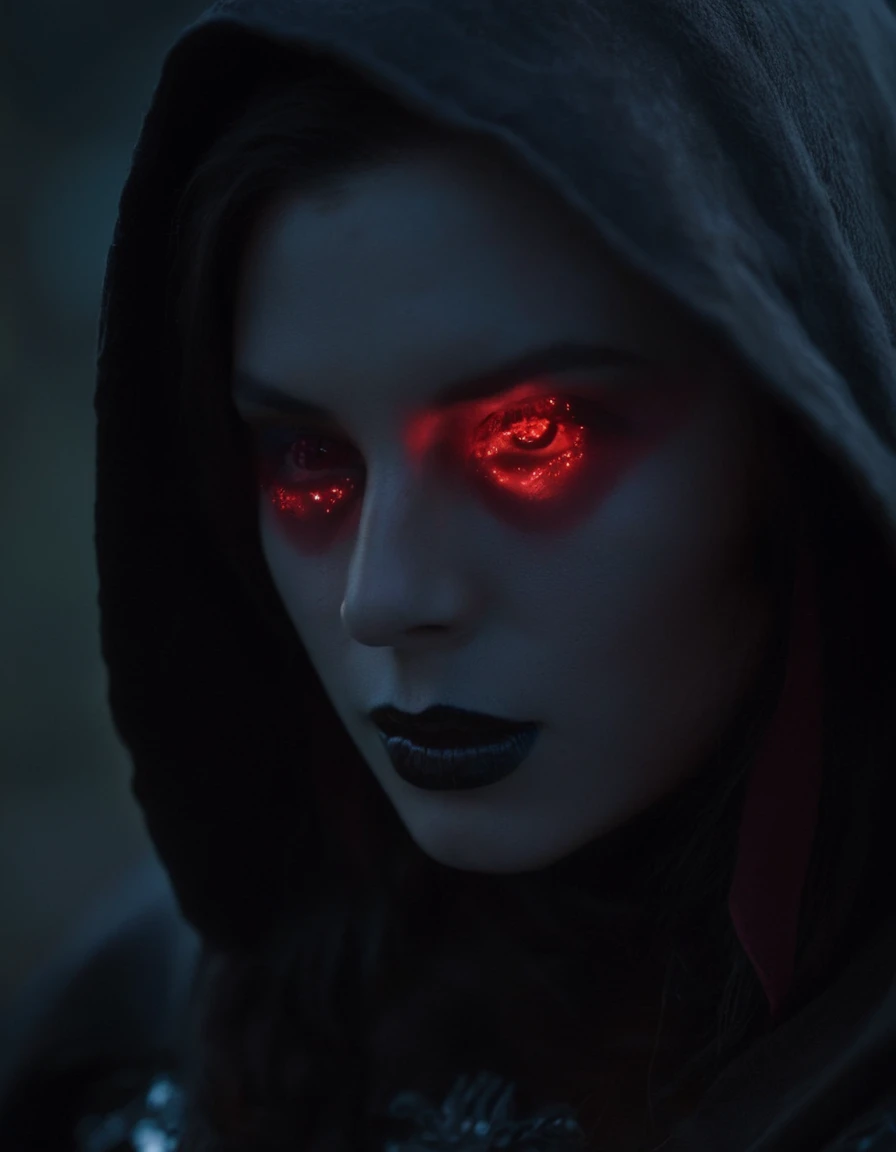 photograph cyborgcosplay, walking in the shadow, glowing eyes, red eyes, 50mm . cinematic 4k epic detailed 4k epic detailed phot...