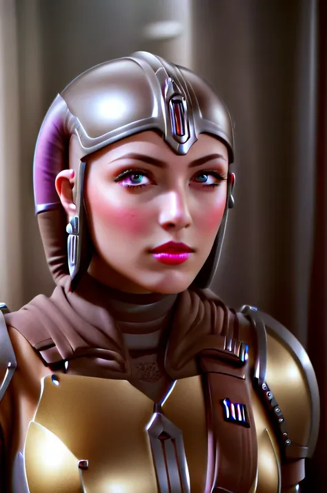 a female twi'lek mandalorian, beautiful detailed eyes, beautiful detailed lips, extremely detailed face, long eyelashes, mandalo...