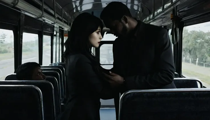 woman inside the bus dark mysterious man offering her a pact.