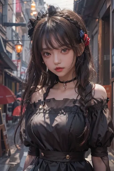 ((whole body))、((One Girl))、(Age 27)、((Braided Hair))、((Straight bangs))、((Flowing Hair))、(Take in the view)、Gothic Lolita、((Black maid outfit))、(Eye patch for left eye)、(Realistic:1.2)、In 8K、(High Quality Shadows)、Beautiful and delicate face、Beautiful and...