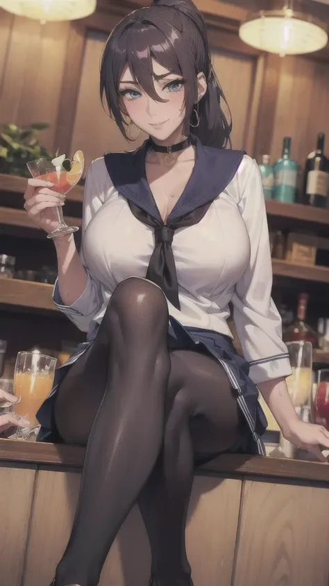 ((correct anatomy)),((sit at the bar counter)),((holding a cocktail glass)),((((sailor suit)))),((beautiful feet)),((a shy smile...