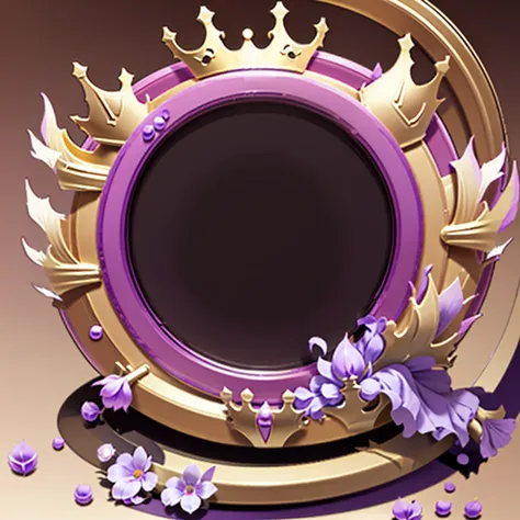 a close up of a purple circular frame with a crown on top. vector style, vector illustration