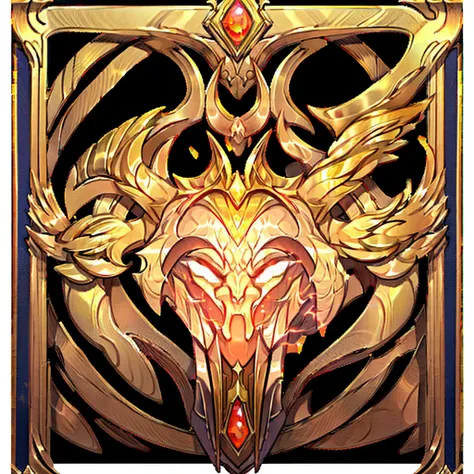 a majestic golden avatar frame, empty middle, adorned with a crown and wings, radiates with a warm glow, symbolizing victory and...