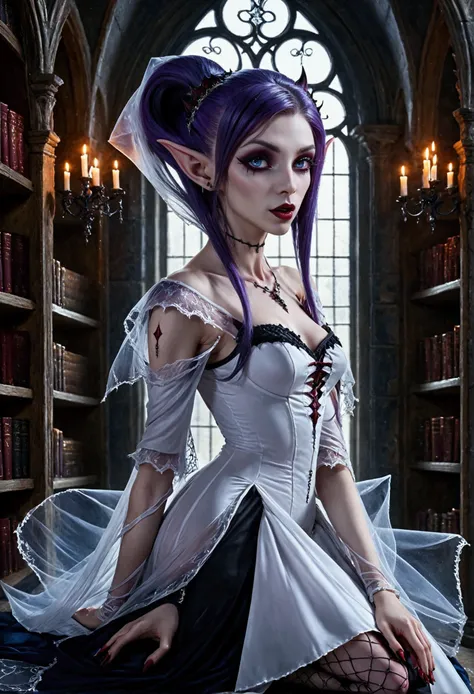 arafed a picture of elf vampire in her castle. an exquisite beautiful female elf vampire (ultra details, masterpiece, best quali...