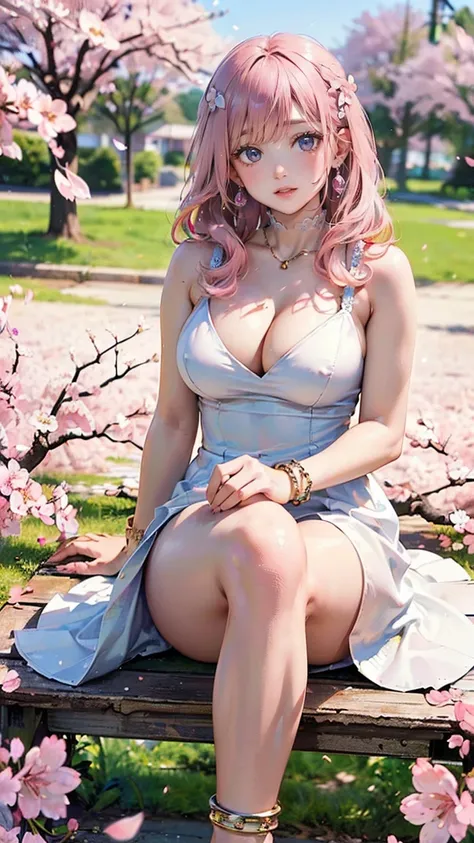 ((Highest quality, 8k, masterpiece :1.3)), (Sharp focus :1.2, Beautiful woman with perfect figure :1.4, Slim Abs), ((Big Breasts, Emphasize cleavage:1.2)), (Photorealistic:1.4), (realistic:1.4), (Pink Hair:1.5), Highly detailed face and skin texture, Fine ...