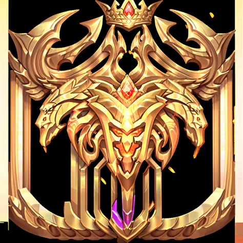 a majestic golden avatar frame, empty middle, adorned with a crown and wings, radiates with a warm glow, symbolizing victory and...