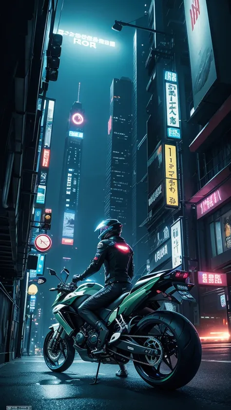 Night view、nature、relax、refresh、Illustration effect for posters and magazines, cyber punk、Motorbike