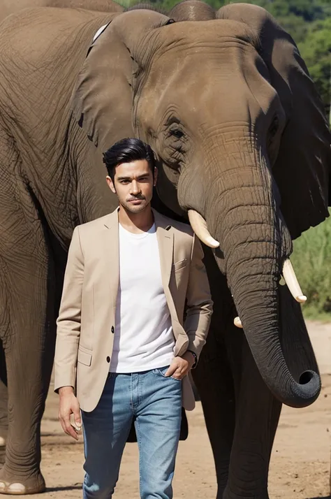 Handsome man with an elephant&#39;s trunk