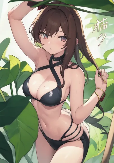 1.5),(girl),(Dynamic pose),Brown Hair,(Vermilion eyes),(first round),Big Breasts,Swimwear