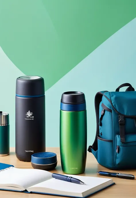 Cultural and creative design，Taiping Life Insurance Company，Grinder，Thermos Cup，notebook，pen，Backpack，blue，green，Minimalism现代设计，Technology，Simplicity，Minimalism