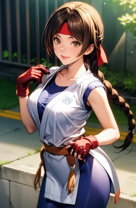 perfect eyes:1.2, detailed eyes:1.4, yurims, headband, ass, blue pantyhose, braided ponytail, brown hair, brown eyes, smile, dou...